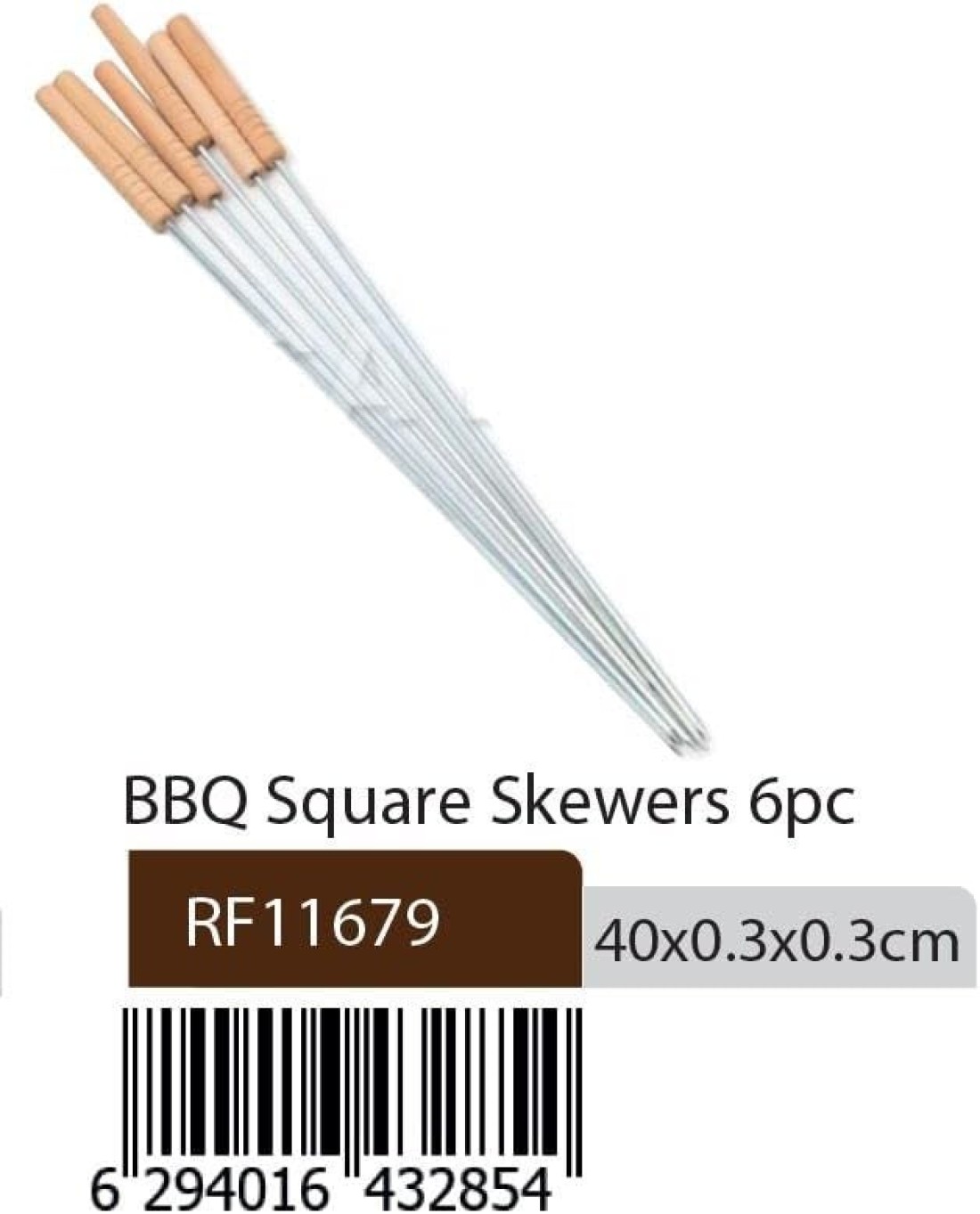 Royalford Bbq Square Skewers Set- Rf11679 Pack Of Six Stainless Steel With Wooden Handle, Perfect For Indoor, Camping, Hiking