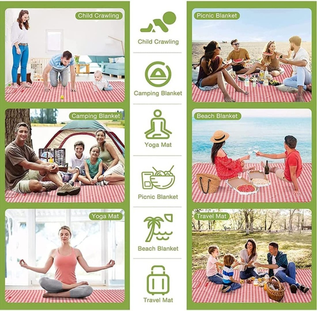 Waterproof Foldable Outdoor Camping Mat Widen Picnic Mat Plaid Beach Blanket Baby Multiplayer Tourist Mat 145X180cm,Red