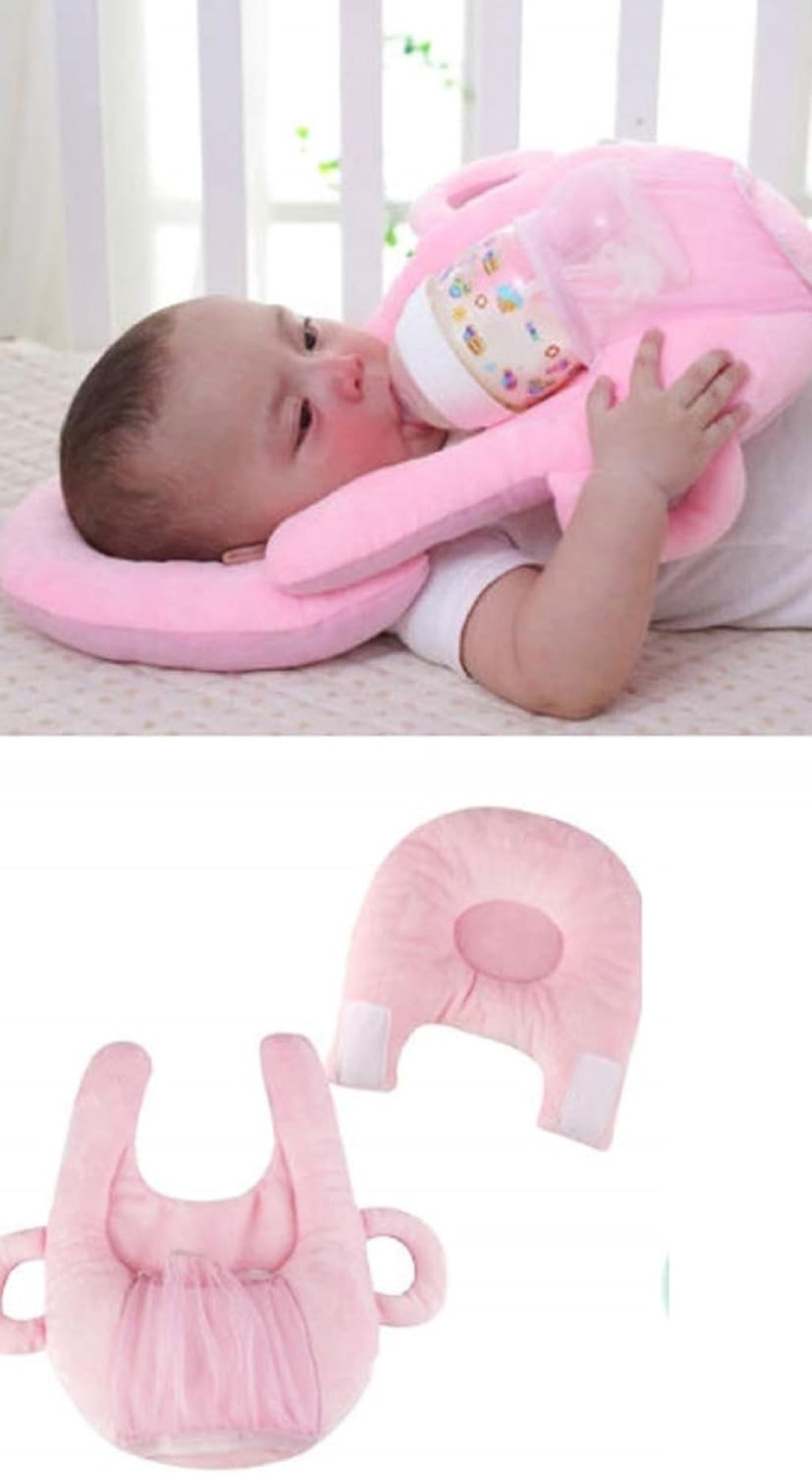Comfortable Baby Feeding Pillow with Bottle Holder Pocket - Ergonomic Nursing Cushion for Breastfeeding and Bottle-Feeding, Hypoallergenic Infant Support Pillow&quot; Pink