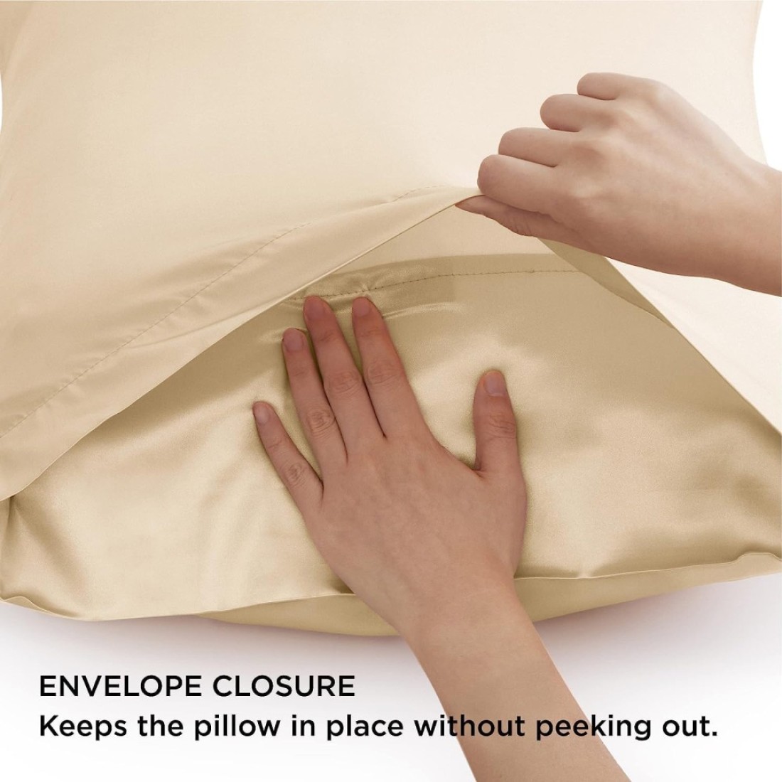 MahMir&reg; Silk Satin Pillowcase for Hair and Skin Queen - Champagne Gold Silk Pillowcase 2 Pack 75L x 50W CM (20x30 Inches) - Satin Pillow Cases Set of 2 with Envelope Closure (Champagne)