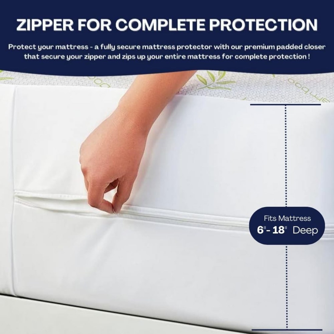 Bamboo Mattress Protector with Zipper 100 Waterproof King Size Cooling Mattress Cover Ultra Soft Jacquard Fabric Breathable Noiseless Mattress Pad Cover Zippered Mattress Encasements