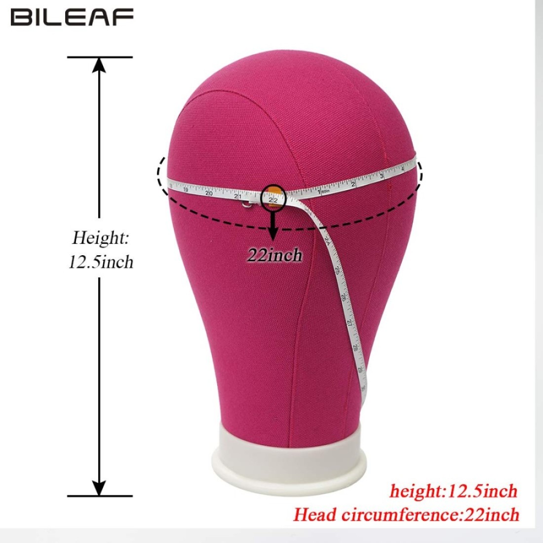 Bileaf 22 Inch Canvas Block Head Mannequin Wig Head With Stand Pink Styling Mannequin Block Head Set Display Mannequin Head with Mount HolesRosy Head