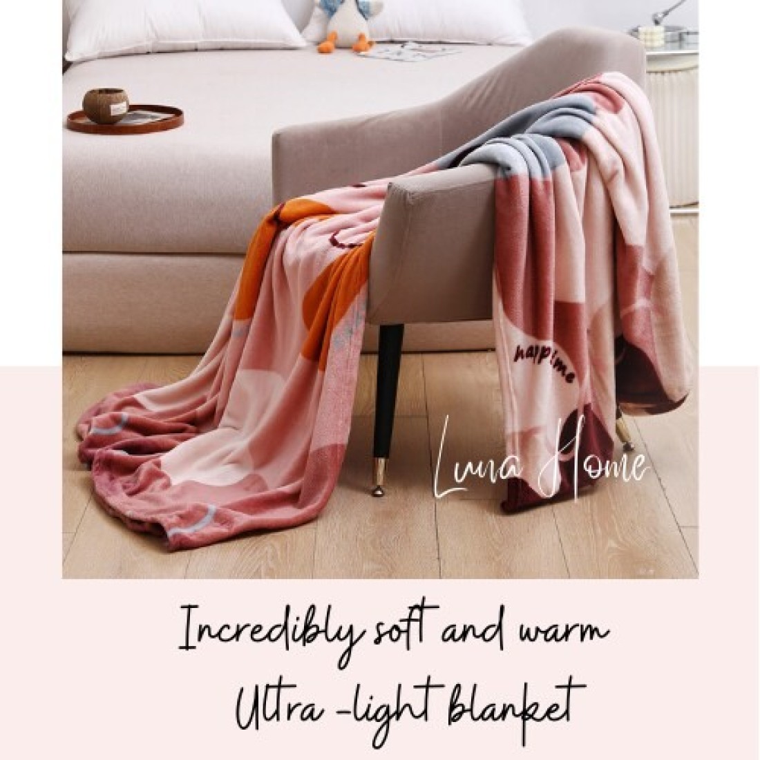 LUNA HOME Fleece Blanket 200*230cm Super Soft Throw Geometric Design, Old Rose Color.