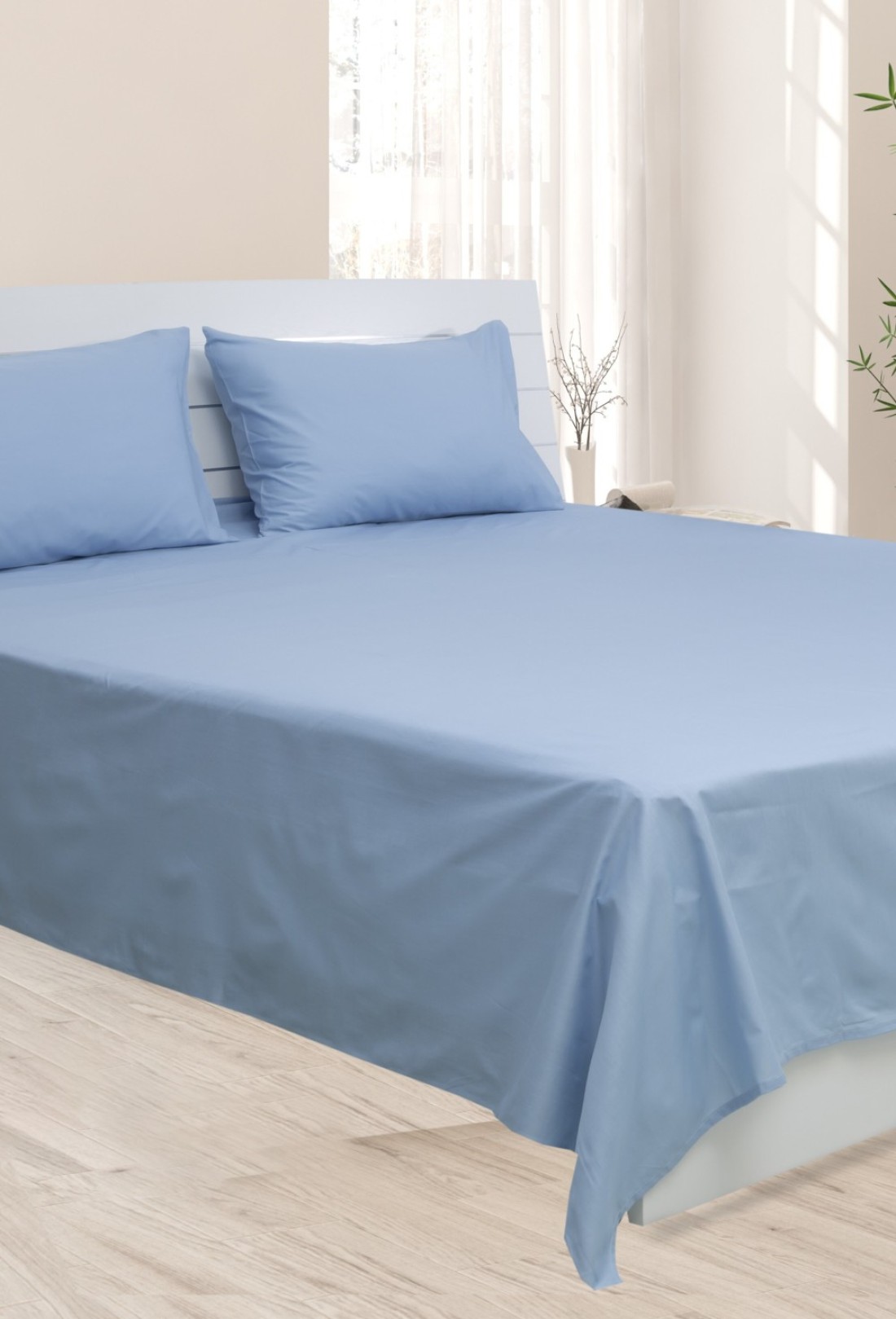Deyarco Princess Flat Sheet 2pc-Fabric: Cotton Poly Easy Iron - Color: Lt. Blue -Size: Single 170X240cm + 1 Pillowcase Size: 50X75cm