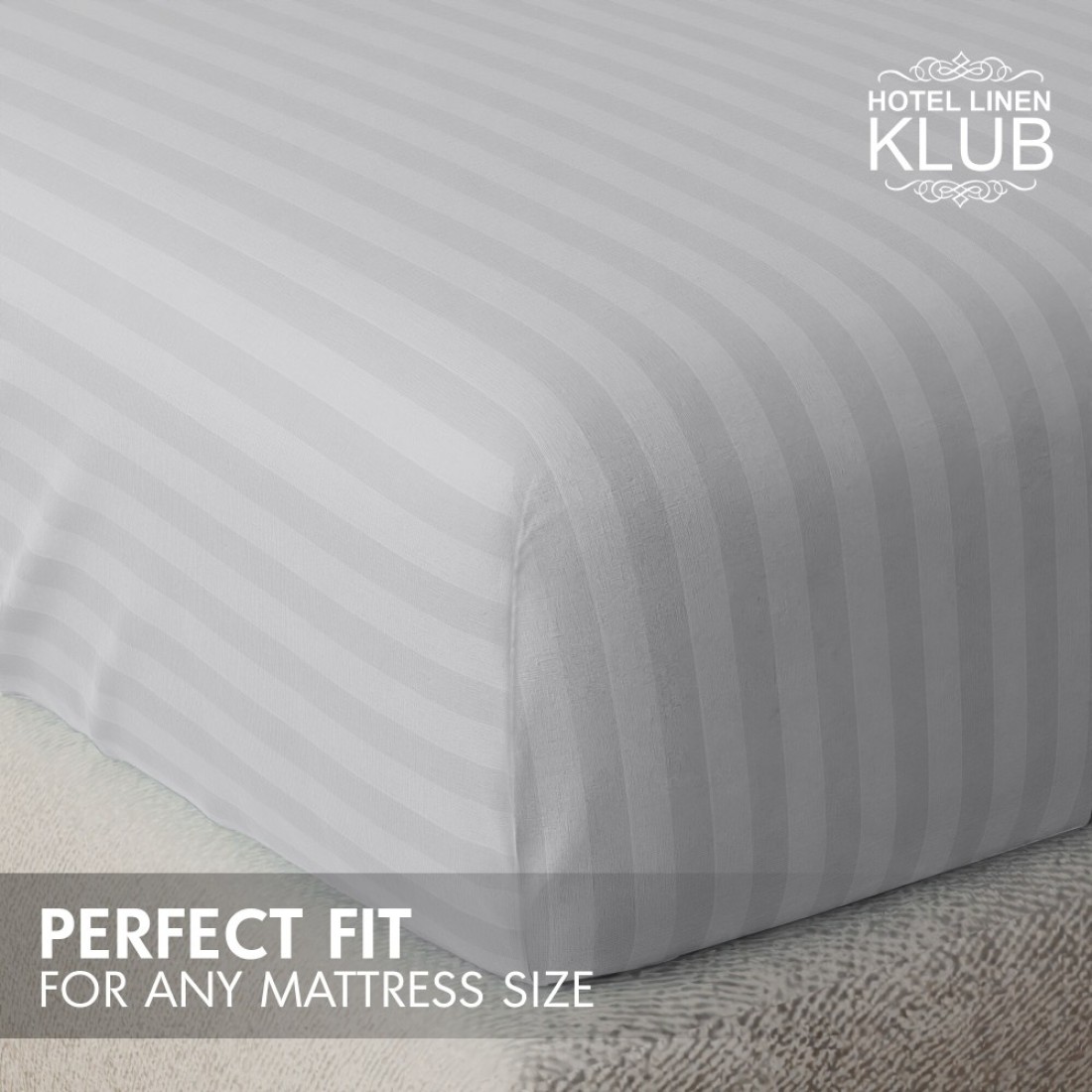 Klub Linen 3PC Striped Fitted Sheet Set, Ultra Soft Microfiber Bedding Set - 1 Fitted Sheet Queen (150x200cm) with Deep Pocket and 2 Pillowcases (50 x 75 cm), Light Grey