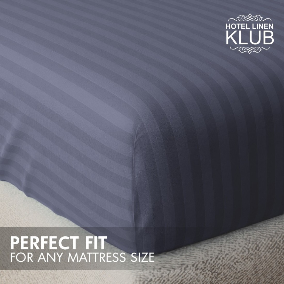 Klub Linen 3PC Striped Fitted Sheet Set, Ultra Soft Microfiber Bedding Set - 1 Fitted Sheet Single (90x190cm) with Deep Pocket and 2 Pillowcases (50 x 75 cm), Dark Grey