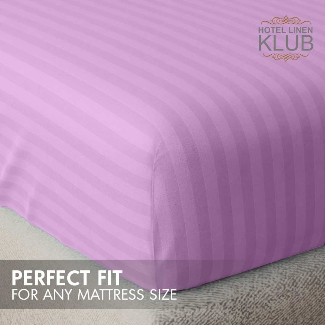Klub Linen 3PC Striped Fitted Sheet Set, Ultra Soft Microfiber Bedding Set - 1 Fitted Sheet King (180x200cm) with Deep Pocket and 2 Pillowcases (50 x 75 cm), LILAC