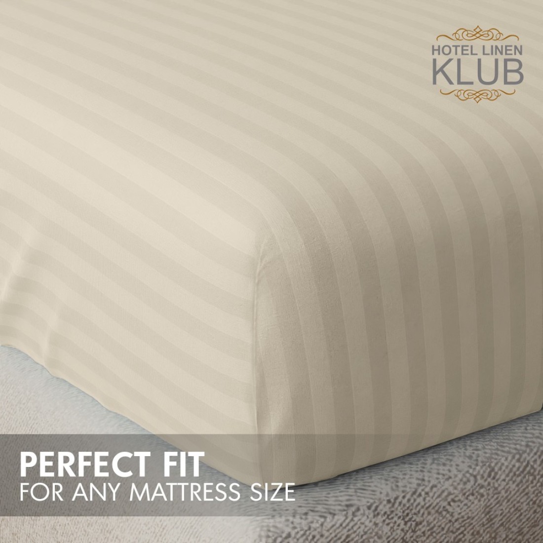 Klub Linen 3PC Striped Fitted Sheet Set, Ultra Soft Microfiber Bedding Set - 1 Fitted Sheet Single (90x190cm) with Deep Pocket and 2 Pillowcases (50 x 75 cm), Beige