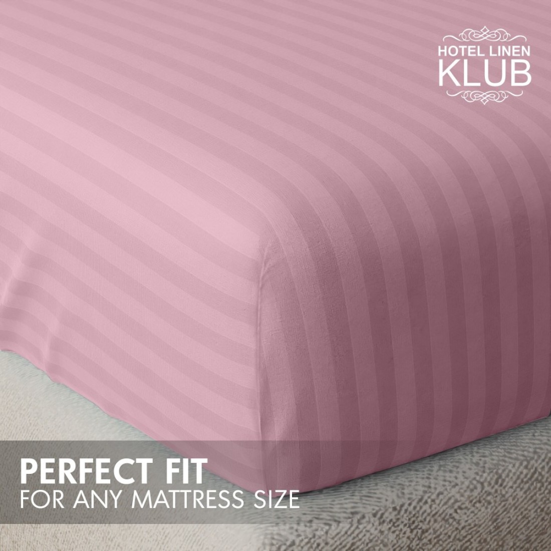 Klub Linen 3PC Striped Fitted Sheet Set, Ultra Soft Microfiber Bedding Set - 1 Fitted Sheet King (180x200cm) with Deep Pocket and 2 Pillowcases (50 x 75 cm), Baby Pink