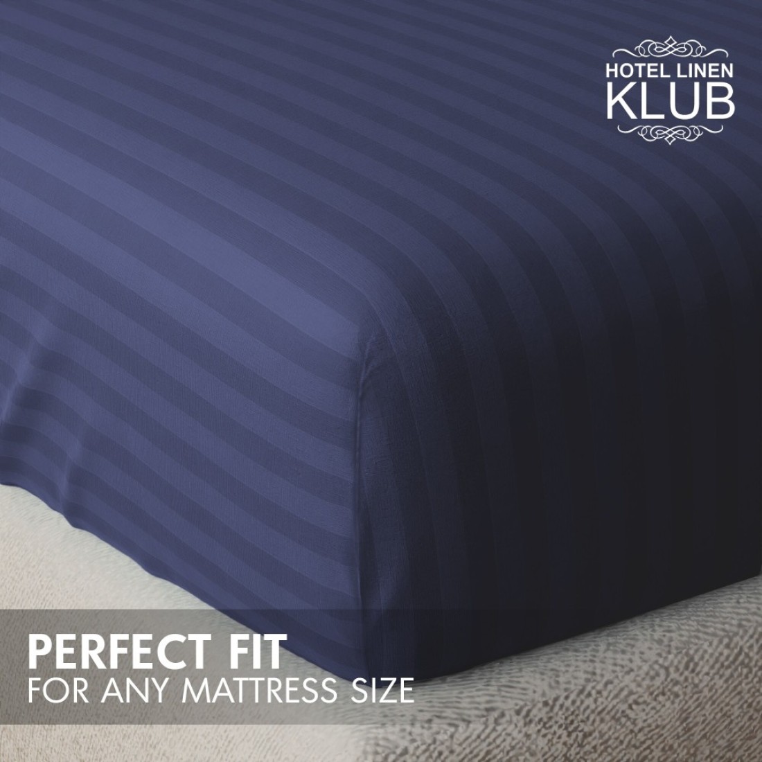 Klub Linen 3PC Striped Fitted Sheet Set, Ultra Soft Microfiber Bedding Set - 1 Fitted Sheet Queen (150x200cm) with Deep Pocket and 2 Pillowcases (50 x 75 cm), Navy