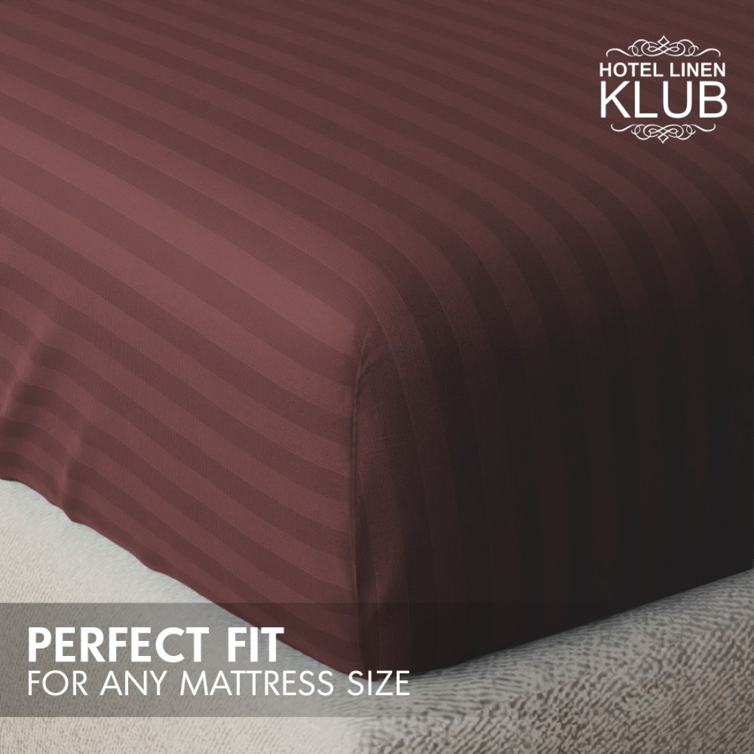 Klub Linen 3PC Striped Fitted Sheet Set, Ultra Soft Microfiber Bedding Set - 1 Fitted Sheet King (180x200cm) with Deep Pocket and 2 Pillowcases (50 x 75 cm), Chocolate