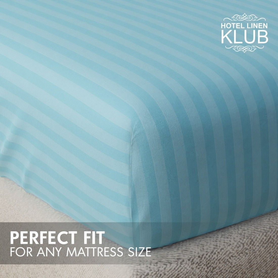 Klub Linen 3PC Striped Fitted Sheet Set, Ultra Soft Microfiber Bedding Set - 1 Fitted Sheet Single (90x190cm) with Deep Pocket and 2 Pillowcases (50 x 75 cm), Aqua