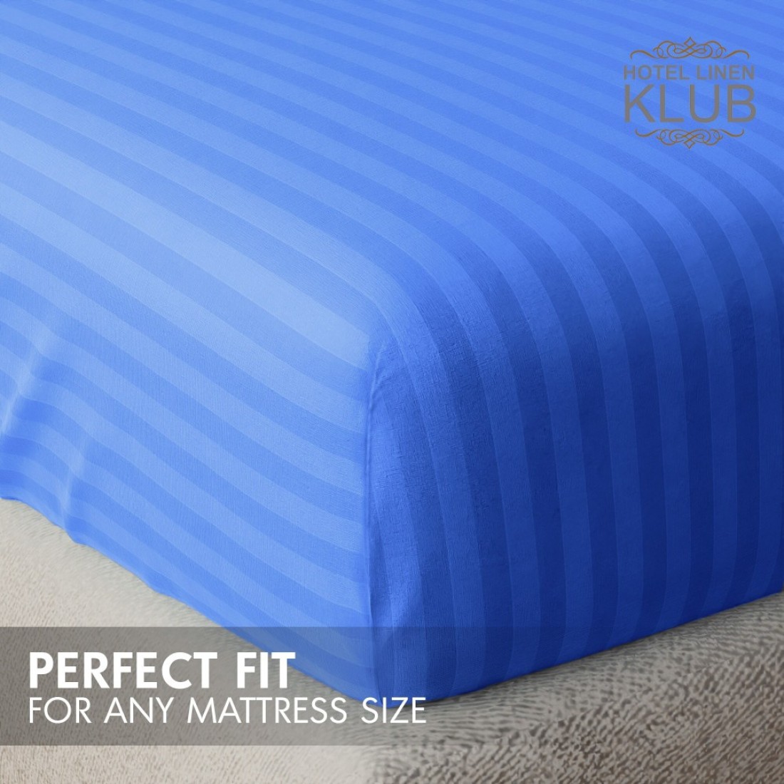 Klub Linen 3PC Striped Fitted Sheet Set, Ultra Soft Microfiber Bedding Set - 1 Fitted Sheet Single (90x190cm) with Deep Pocket and 2 Pillowcases (50 x 75 cm), Royal Blue