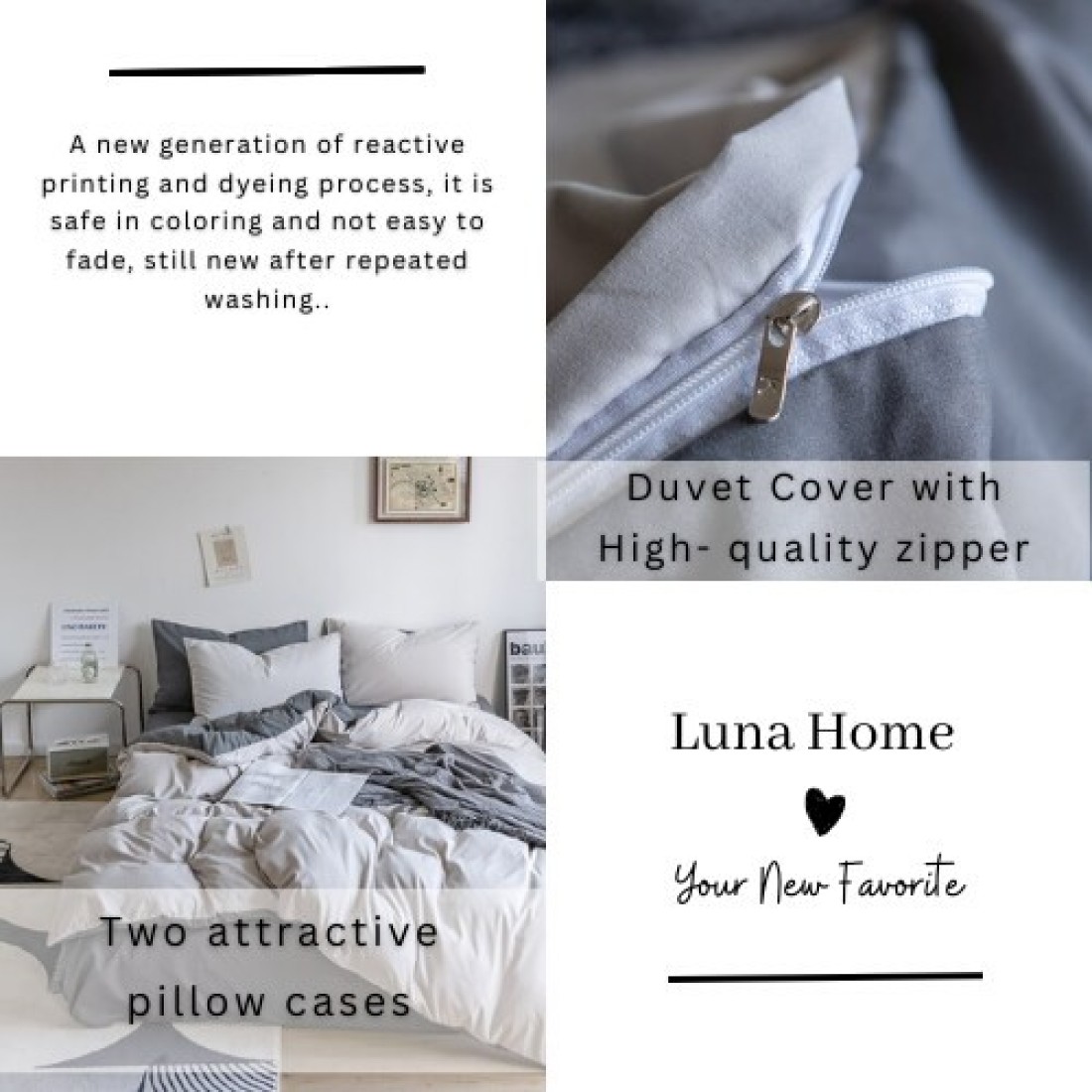 LUNA HOME Premium Korean Single size 4 Pieces Constructor Design with 2 Attractive Pillow Covers, Plain Dark Grey Bedsheet and Plain Grey Duvet Cover without filler.