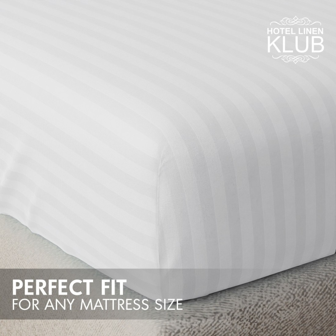 Klub Linen 3PC Striped Fitted Sheet Set, Ultra Soft Microfiber Bedding Set - 1 Fitted Sheet Single (90x190cm) with Deep Pocket and 2 Pillowcases (50 x 75 cm), White