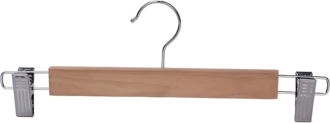 LAVISH Pants Hangers with 360&deg; Swivel Hook &ndash; 4 Pack Wooden Clothes Hangers with Metal Bar &amp; Adjustable Clips &ndash; Durable Natural Finish for Trousers, Skirts &amp; Jeans