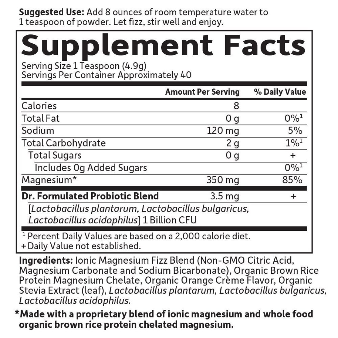 Garden of LifeDr Formulated Whole Food Magnesium 1974g Powder Orange40 Servings NonGMO Vegan Gluten Sugar Free Supplement with Probiotics Best for AntiStress Calm Regularity