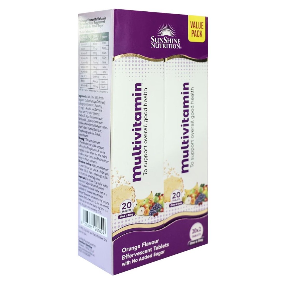 Sunshine Nutrition Multivitamin Orange Flavour White 20 Tablets Pack of 2