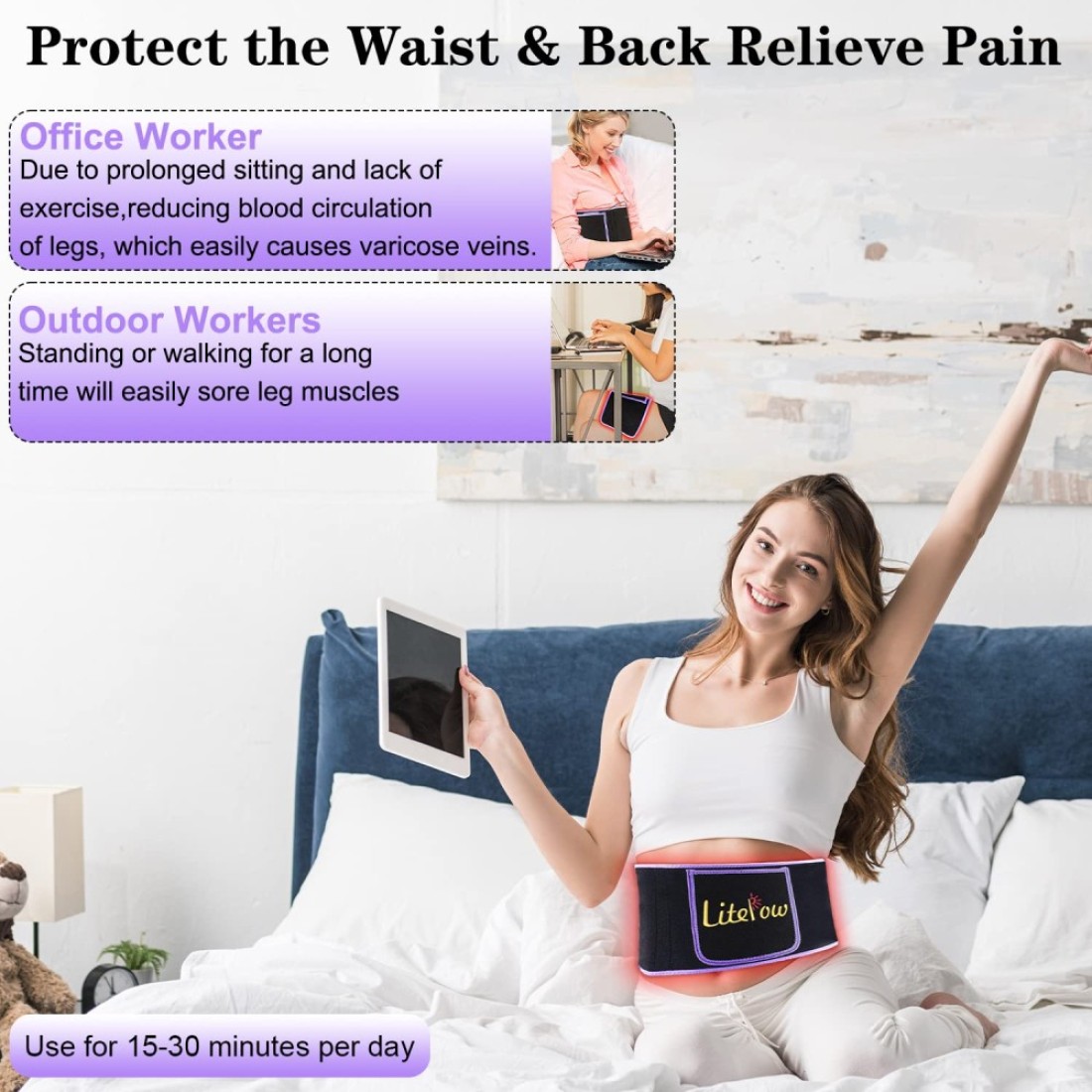 Red Light Therapy BeltInfrared Light Therapy Red Light Therapy Device with Pulse Mode for Body Pain Relief Near Infrared LED Red Light Therapy Wrap Wearable Pad for Leg Knee Back Waist Should