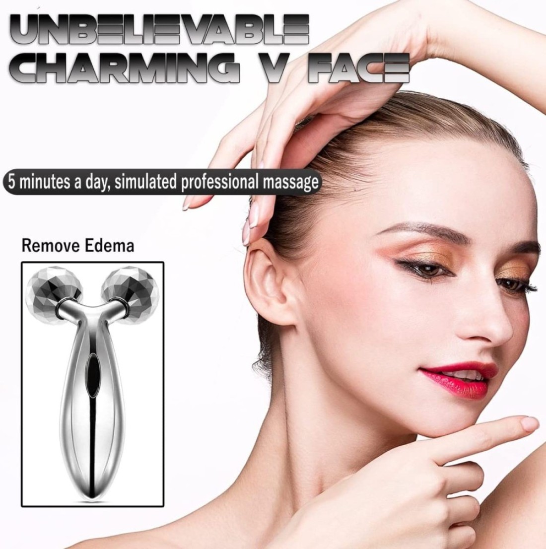 Sky Land Y Shape Waterproof 3D Roller Massager For Face And Body, Face Lift Tool Tightening, Enhancing Wrinkle Remover, Body Slimming Roller Tighten Skin Em 9317, Silver