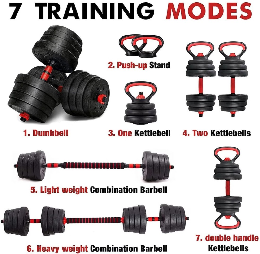 ULTIMAX- Adjustable 7 in 1 Dumbbell Set, Free Weights Dumbbells Set with Connecting Rod Used as Barbell, Kettlebell and Push-ups, Weightlifting Fitness for Home/Office-10Kg