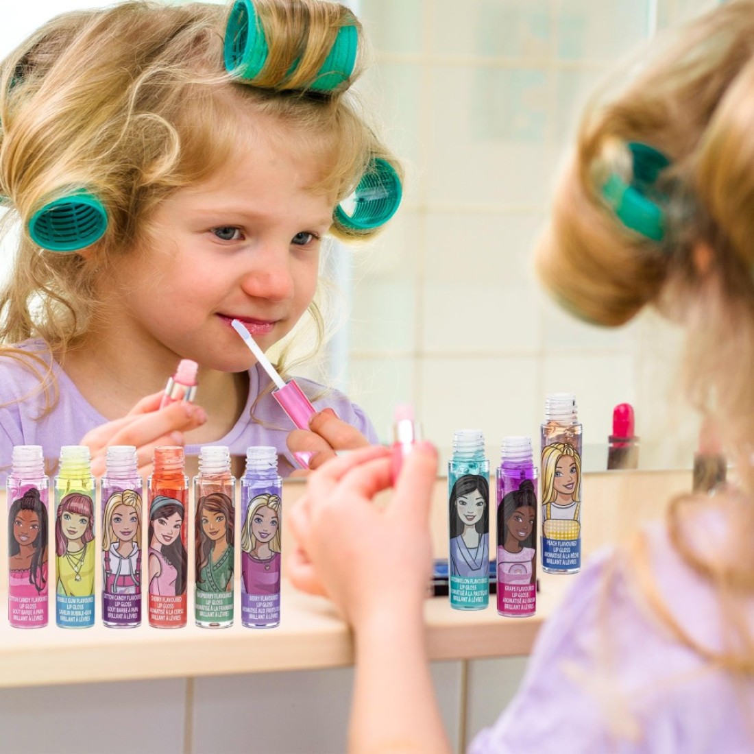 Townley Girl Barbie 12 Piece Plant Based Lip Gloss Girls Party Favors First Makeup Set for Girl Perfect for Parties Sleepovers and Birthday Gifts Ages 3