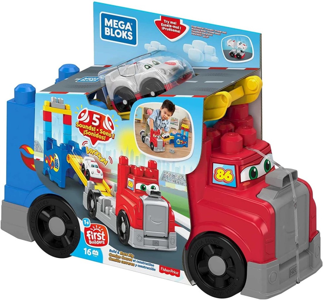 Mega Bloks First Builders Build &amp; Race Rig With Big Building Blocks, Building Toys For Toddlers (16 Pieces) Fvj01