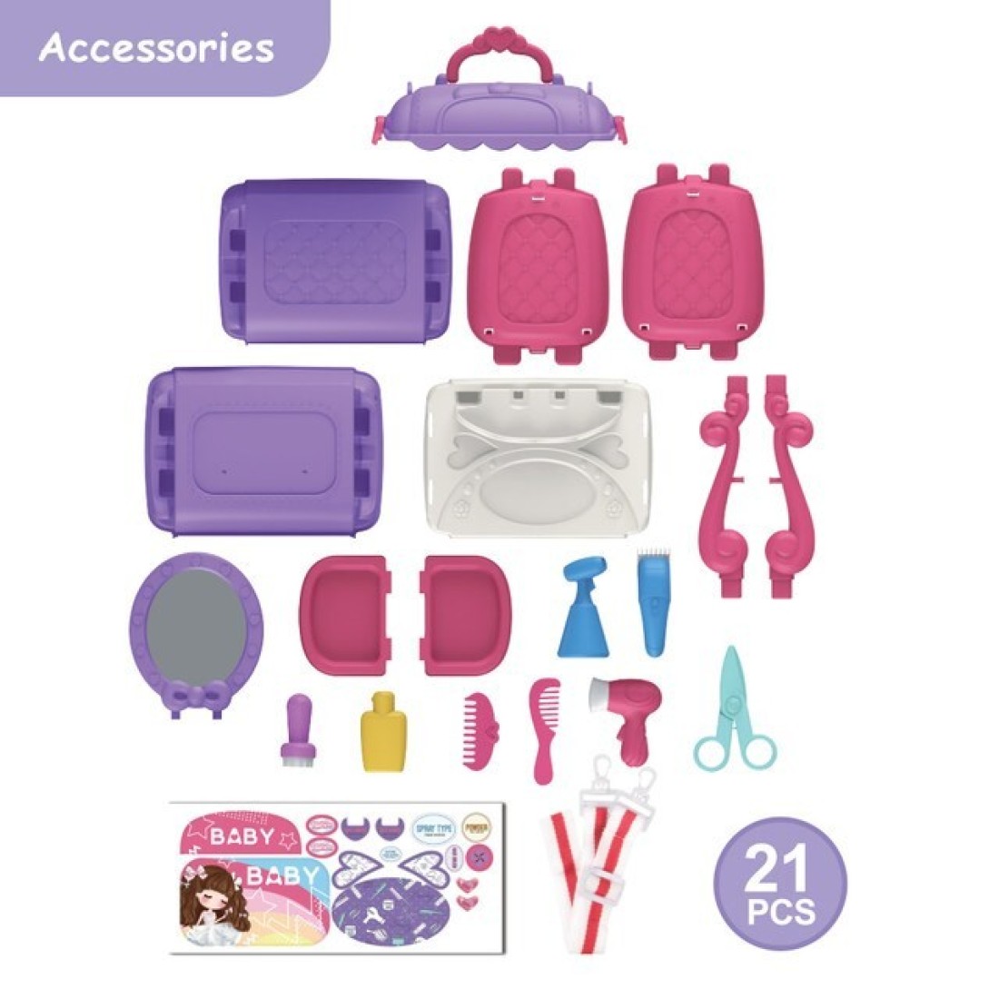 Little Story ROLE PLAY BEAUTICIAN/SALON/BEAUTY PARLOUR TOY SET SATCHEL (21Pcs) - Purple, 3-IN-1 Mode