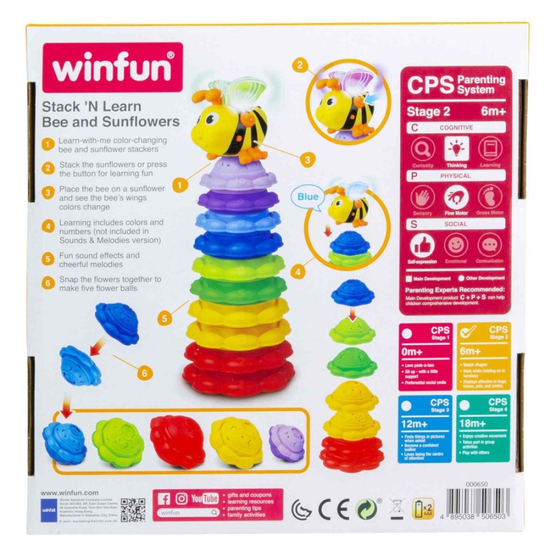 Winfun Stack &#39;N Learn Bee And Sunflowers Stacking Toy 000650 Multicolour