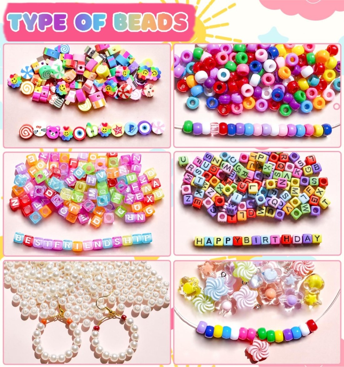 MontoSun Bead Bracelet Making Kit Friendship Bracelets Making Beads Kit Pony Beads Charms Beads Clay Flower Letter Beads for Jewelry Making Kit DIY Arts and Crafts Gifts for Girls Age 6 7 8 9 1012