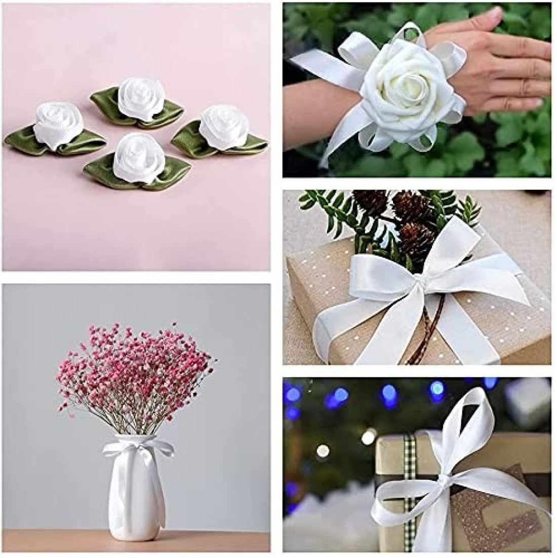 White Satin Ribbon, 12mm x 25yd Fabric Polyester Ribbon for Gift Wrapping, Party Favors, Wedding Decorations, Bow Making, Bouquets, Sewing Projects &amp; Craft Supplies