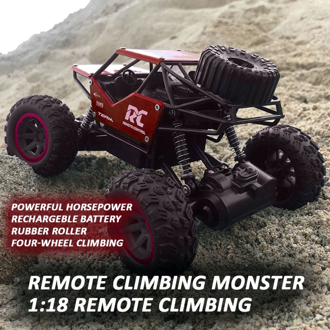 Kidwala Remote 4WD Climbing Monster Powerful Rock Crawler Off Road with rubber roller, horsepower Red truck toy for Boys