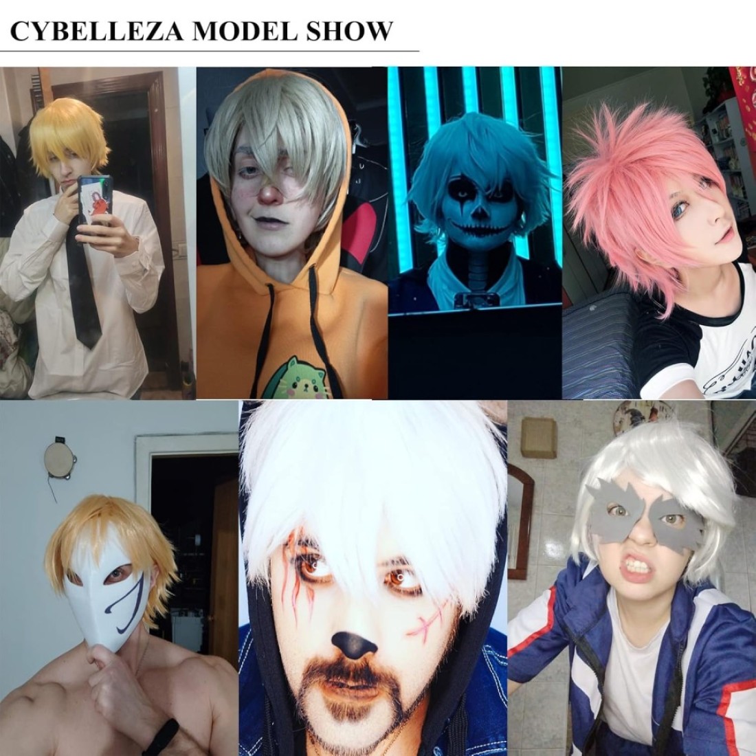 Anime Cosplay Wig Short White Wigs for Women/Men Synthetic Curly Straight Fancy Dress Wig Layered Fluffy Halloween Costume Party Wig with Free Cap