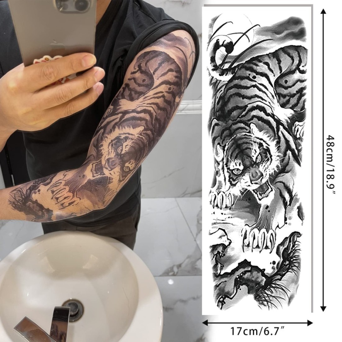 Aresvns Halloween Sleeve Tattoos Temporary for Men WomenBlack fake tattoos for adultsWaterproof Realistic Temporary TattoosLooks Real Temp TattoosWolfTigerDevils eye