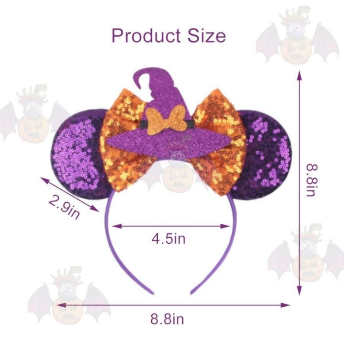 YOWOCAL Halloween Mouse Ear Headband for Women GirlsSequin Bow Hair Hoop Headwear for Halloween Party Decorations Costume