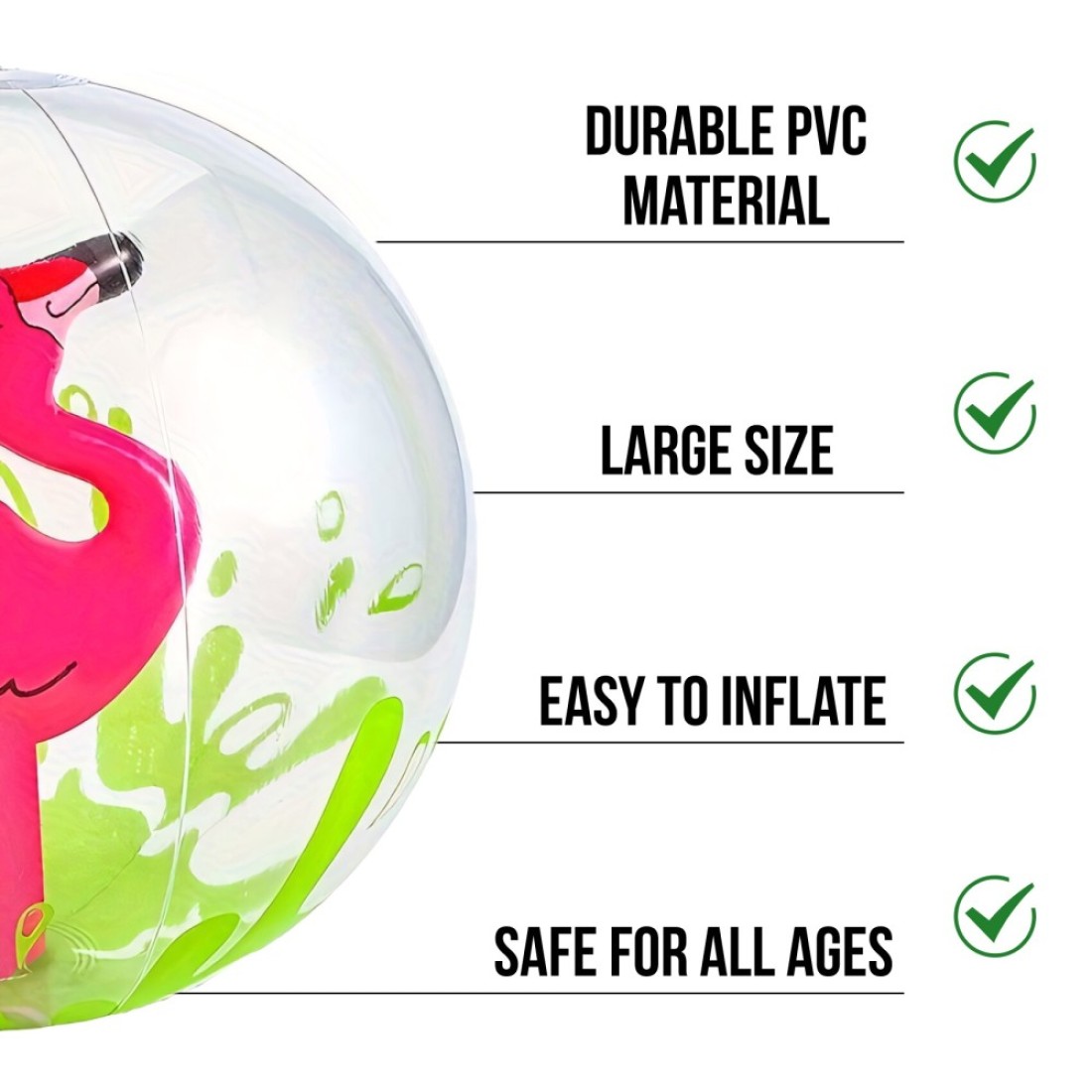 Flamingo 60cm Beach Ball Jumbo Pool Toys Beach Toy for Kids - Giant Inflatable Clear Beach Ball Swimming Pool Water Outdoor Summer Party Favors for Kids Adults Toddlers