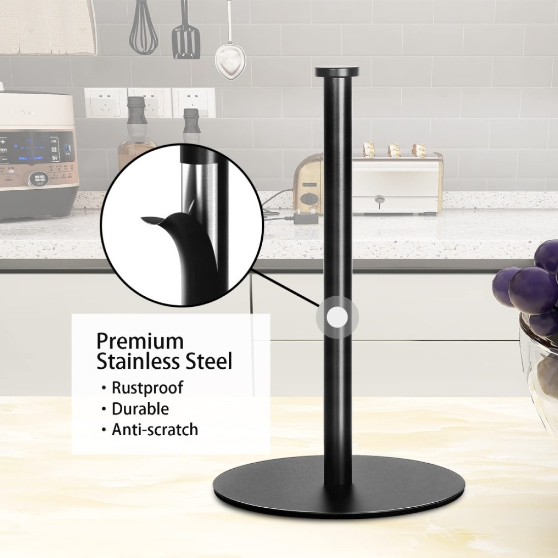 Paper Towel Holder Countertop OBODING Black Kitchen Paper Towel Holder Stand for Kitchen and Bathroom Organization and Storage Paper Towel Holders for Standard and Large Size Rolls Black