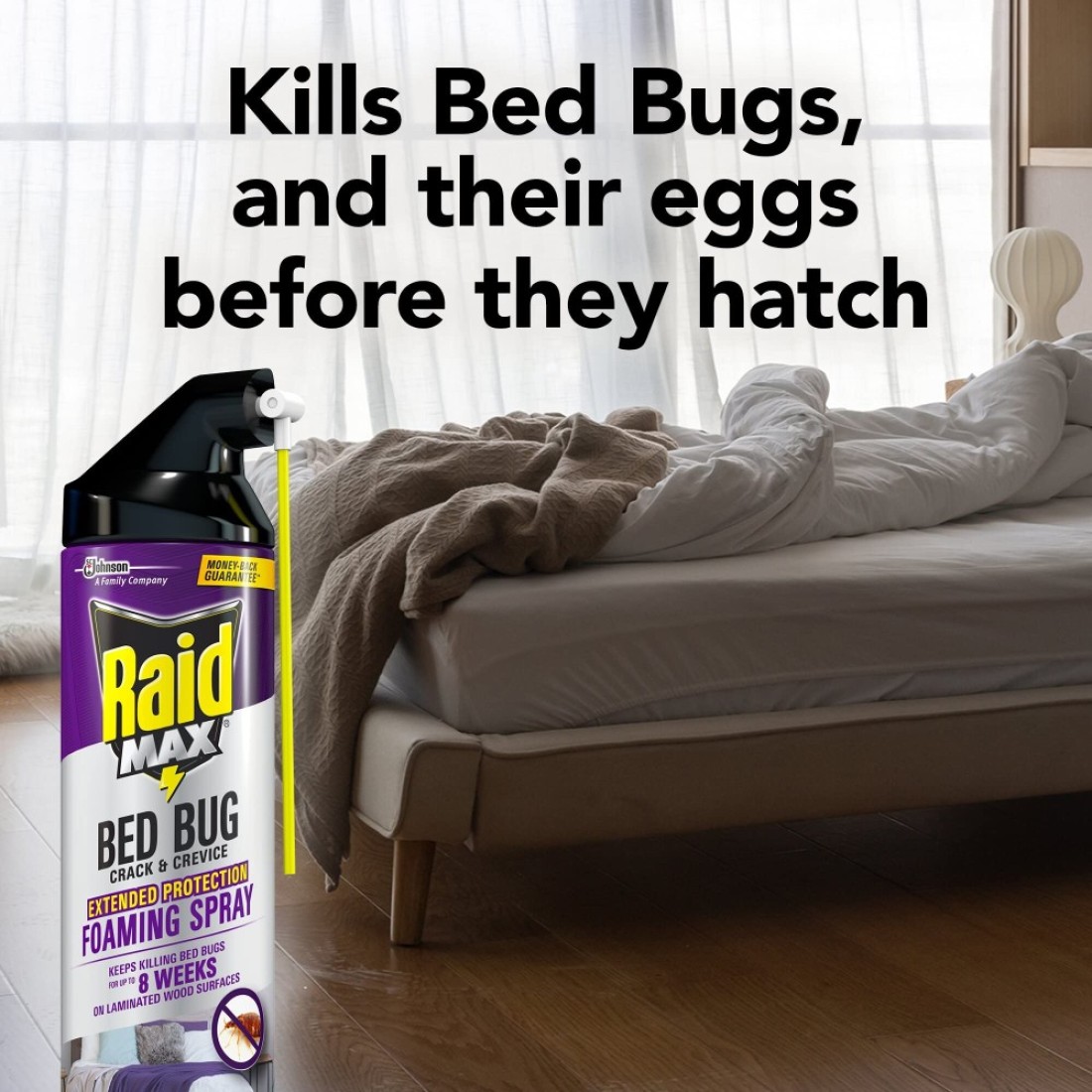 Raid Max Bed Bug Crack Crevice Extended Protection Foaming Spray Kills Bed Bugs for up to 8 weeks on Laminated Woods and Surfaces 175 oz