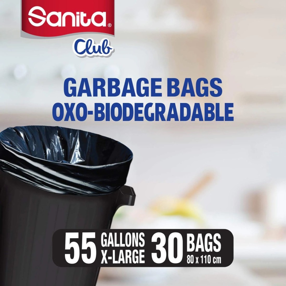 Sanita Club 55 Gallon Oxo-Biodegradable XL Black 2 Garbage Bags