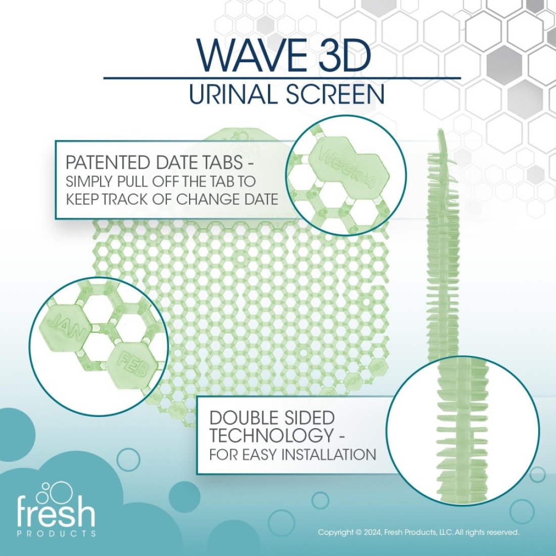 Fresh Products Wave 3D Virtually eliminates Urine Splash 30Day Use Easy Installation Beneficial Bacteria Consistent Fragrance Herbal Mint Green Made in USA 10pk Urinal Screens