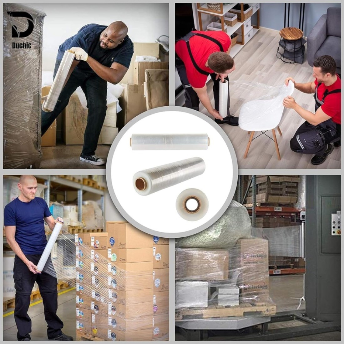 Duchic, [1 Roll] Clear Stretch Film Wrap - 500mm Heavy Duty Plastic Shrink Wrap for Pallet Wrap, Packing, Moving and Packaging - Cling Wrap, 1.30 kg, 400g core