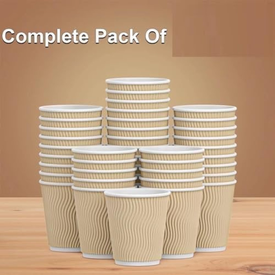 MahMir&reg; 12oz. Brown Disposable Ripple Insulated Coffee Cups - Eco-Friendly Disposable Cups - Hot Beverage Corrugated Paper Cups - Sleeve Ripple Wall Paper Coffee Cups for Drink -Tea Cup (12oz. 100pcs)
