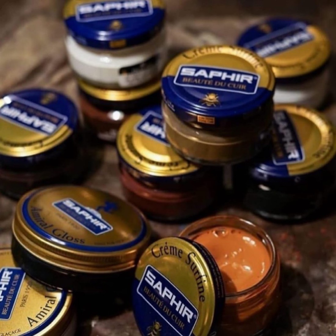 SAPHIR Creme Surfine Pommadier Shoe Polish Beeswax Cream for Leather Products Navy Blue
