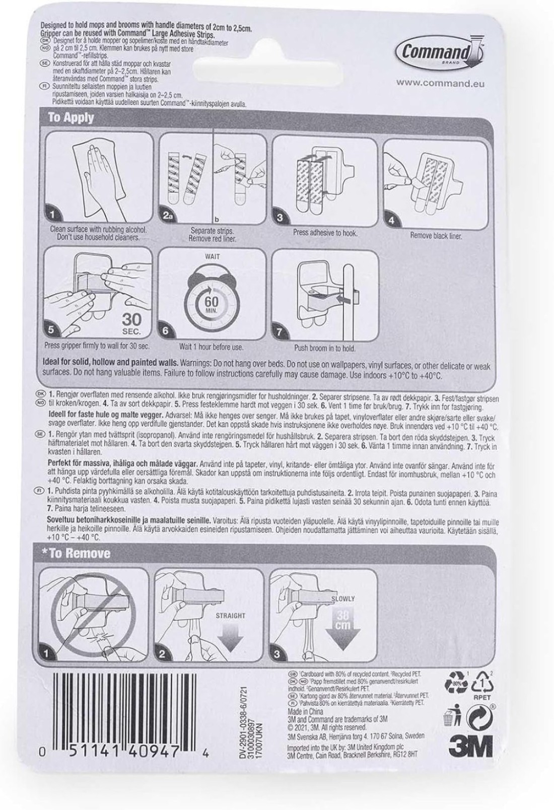 Pan Home 3M Command Broom Gripper - White
