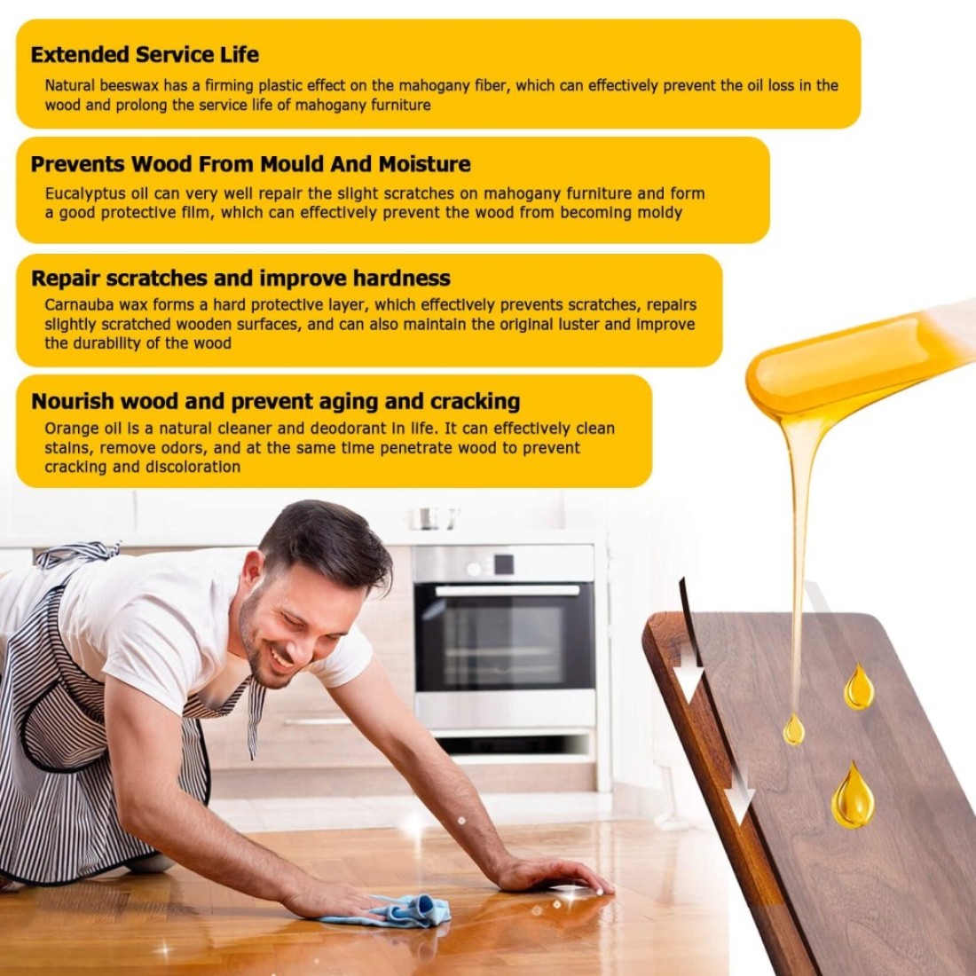 CARGEN Beeswax Furniture Polish Wood Seasoning Beeswax for Furniture Wood Polish for Floor Tables Chairs Cabinets for Home Furniture to Protect and Care 1pcs Wood Wax and Sponge