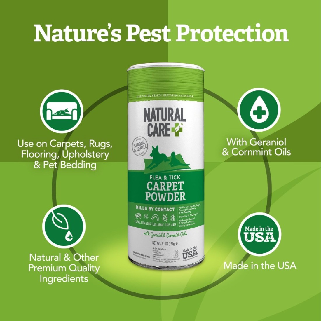 Natural Care Flea and Tick Carpet Powder Flea Treatment for Rugs Carpet or Pet Bedding 81 Ounce Canister
