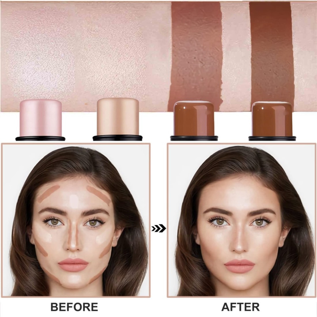 4 Pcs Cream Contour Foundation Stick Highlighter Bronzer Pen Face Brightens Shades Pencil Highlighting Shade Longwear Makeup Highlight Bronzer Shaping Trimming Stick Cream