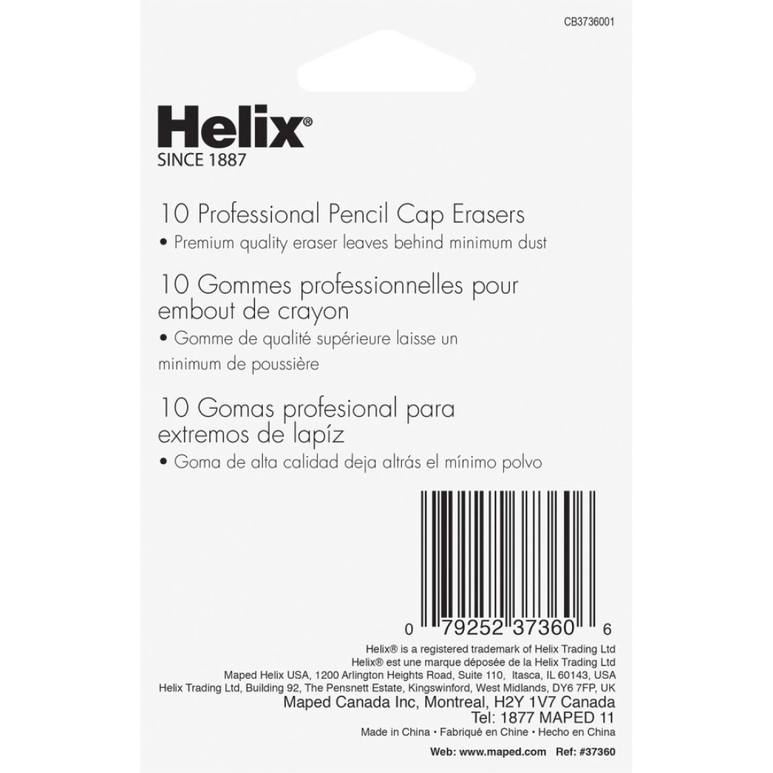 Helix Professional Pencil Cap Erasers 10ct Efficient Correction Durable Clean Ideal for Students and Professionals Latex free