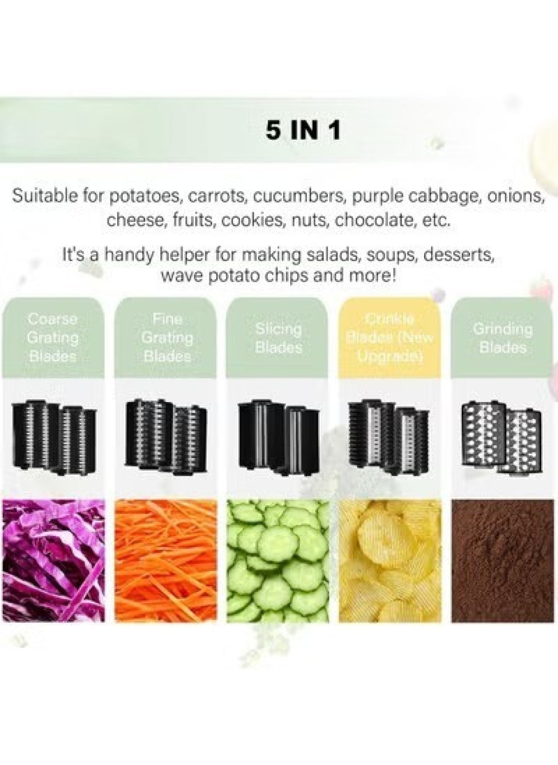 Vegetable Cutter Electric Vegetable Slicer Stainless Steel Cheese Grater 250 W Upgraded Large Calibre Chopper Kitchen Spiral Cutter Multifunctional With 5 Blades 220 V