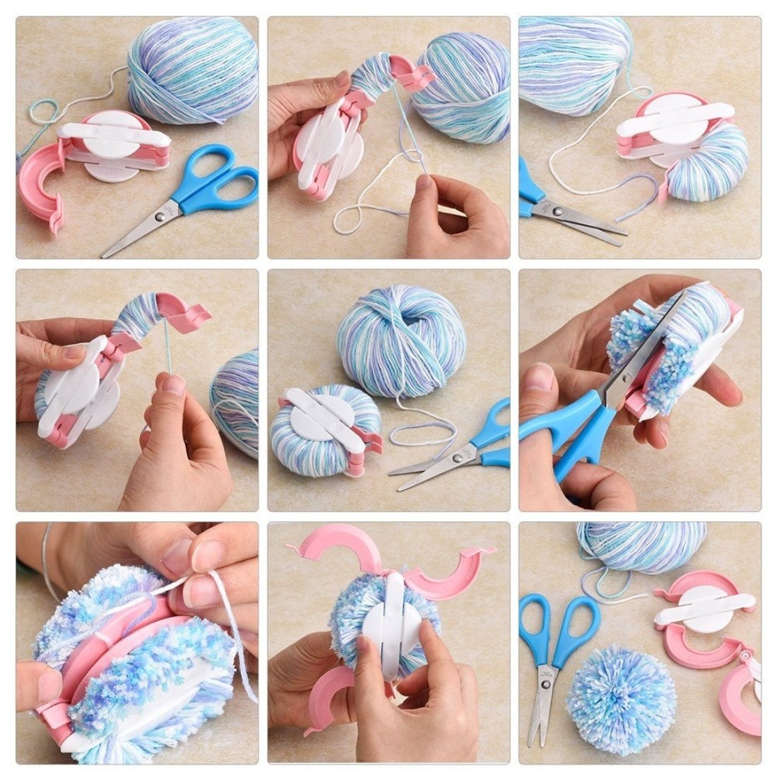 Pompom Maker Kits Pom pom Knitting Loom Kit Fluff Ball Weaver Needle Craft DIY Knitting Crochet Craft Tool Kit 6PS Pompom Maker 1PS Scissors 7